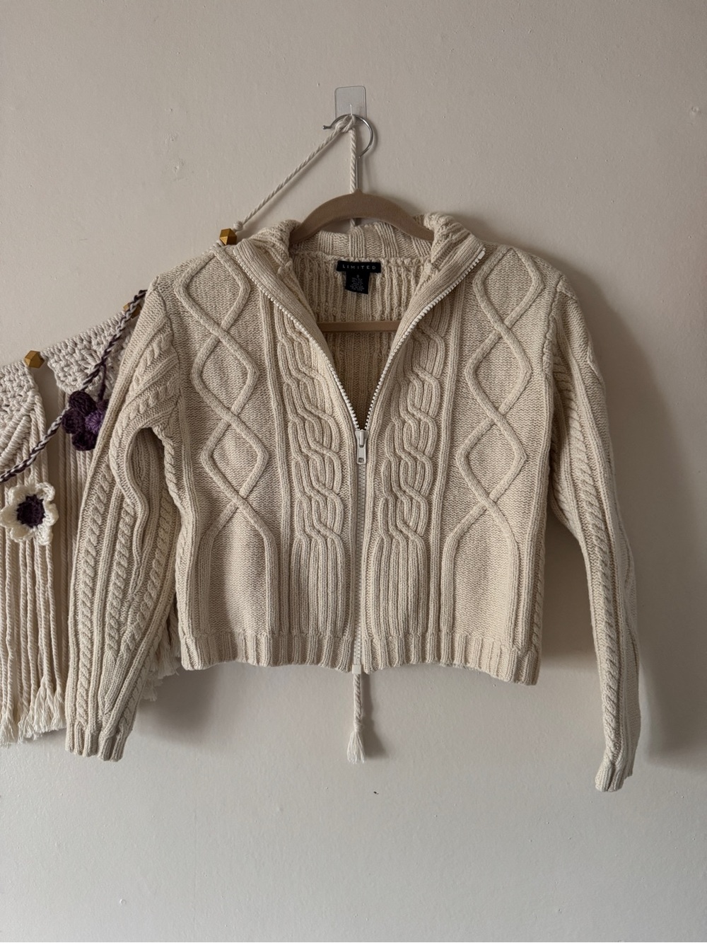 The Limited Cream Cable-Knit Hooded Zip Cardigan